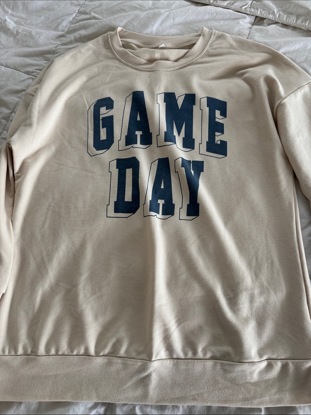 GAME DAY Pullover Sweatshirt - Beige with Navy Print